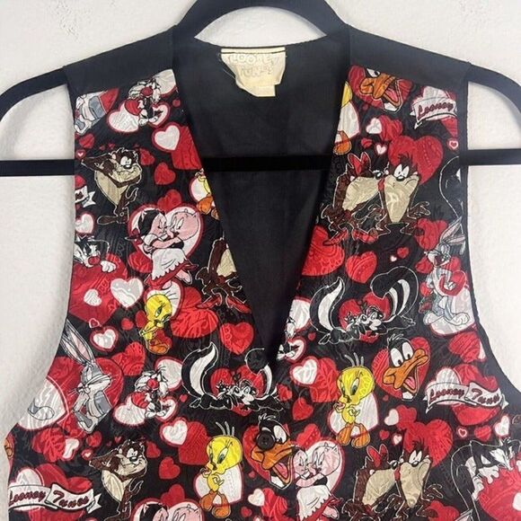 Looney Tunes Vintage 1994 Vest Valentines Red & Black Hearts Top Unisex One Size - Picture 7 of 11